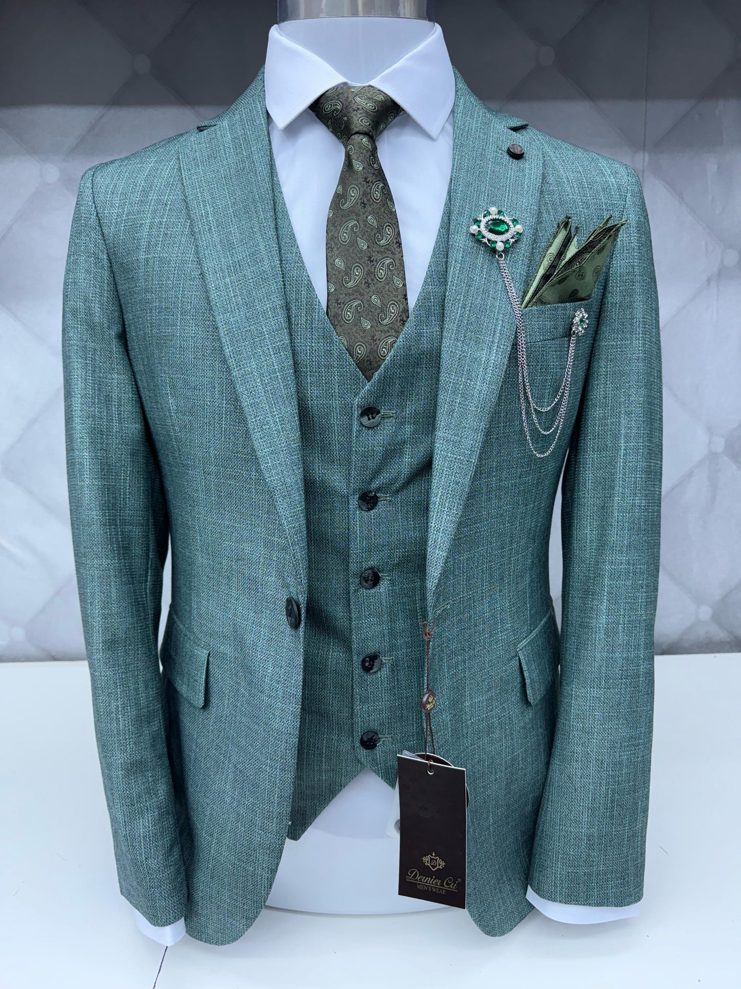 3 Piece Textured Suit Teal Color