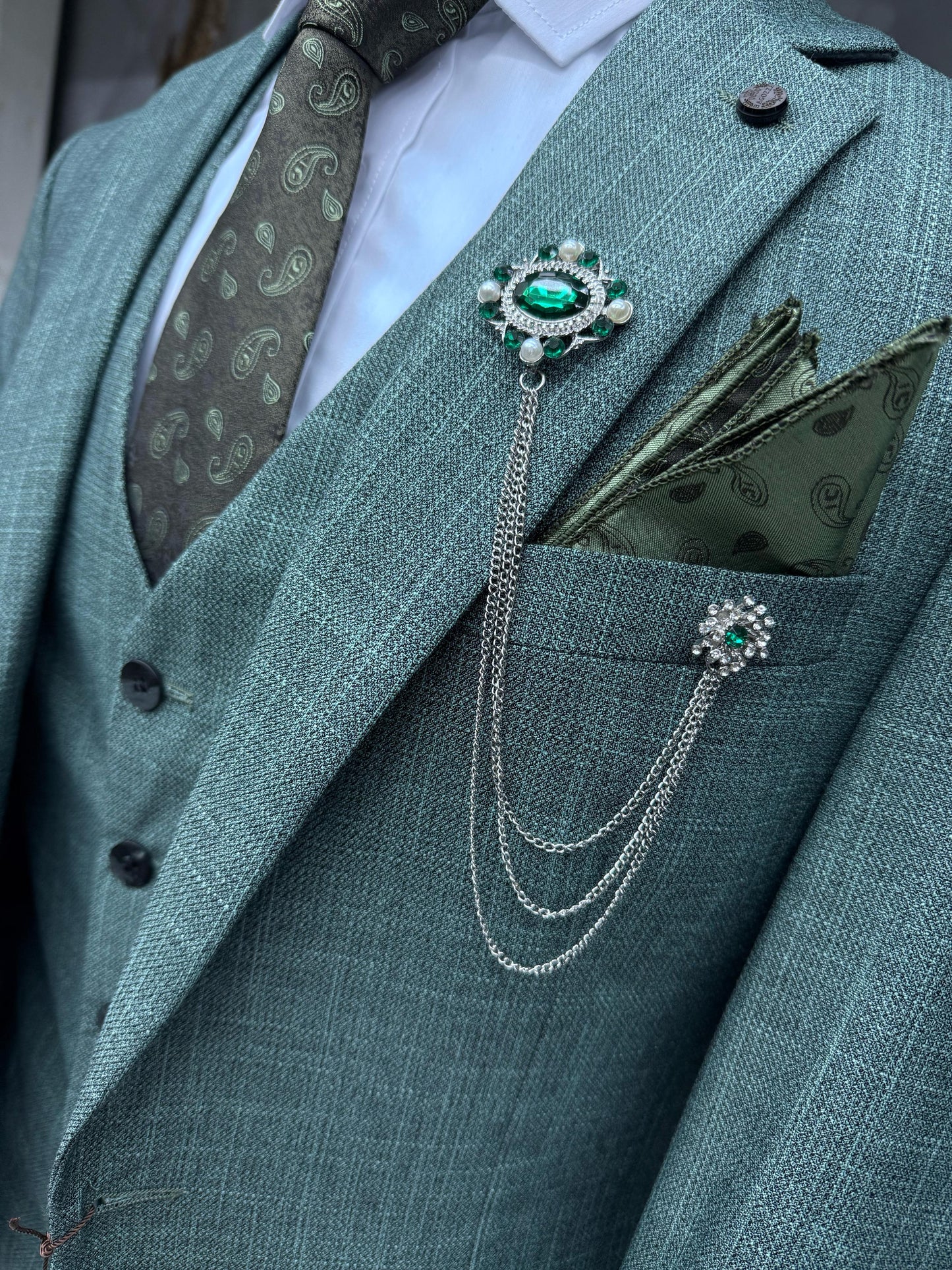 3 Piece Textured Suit Teal Color