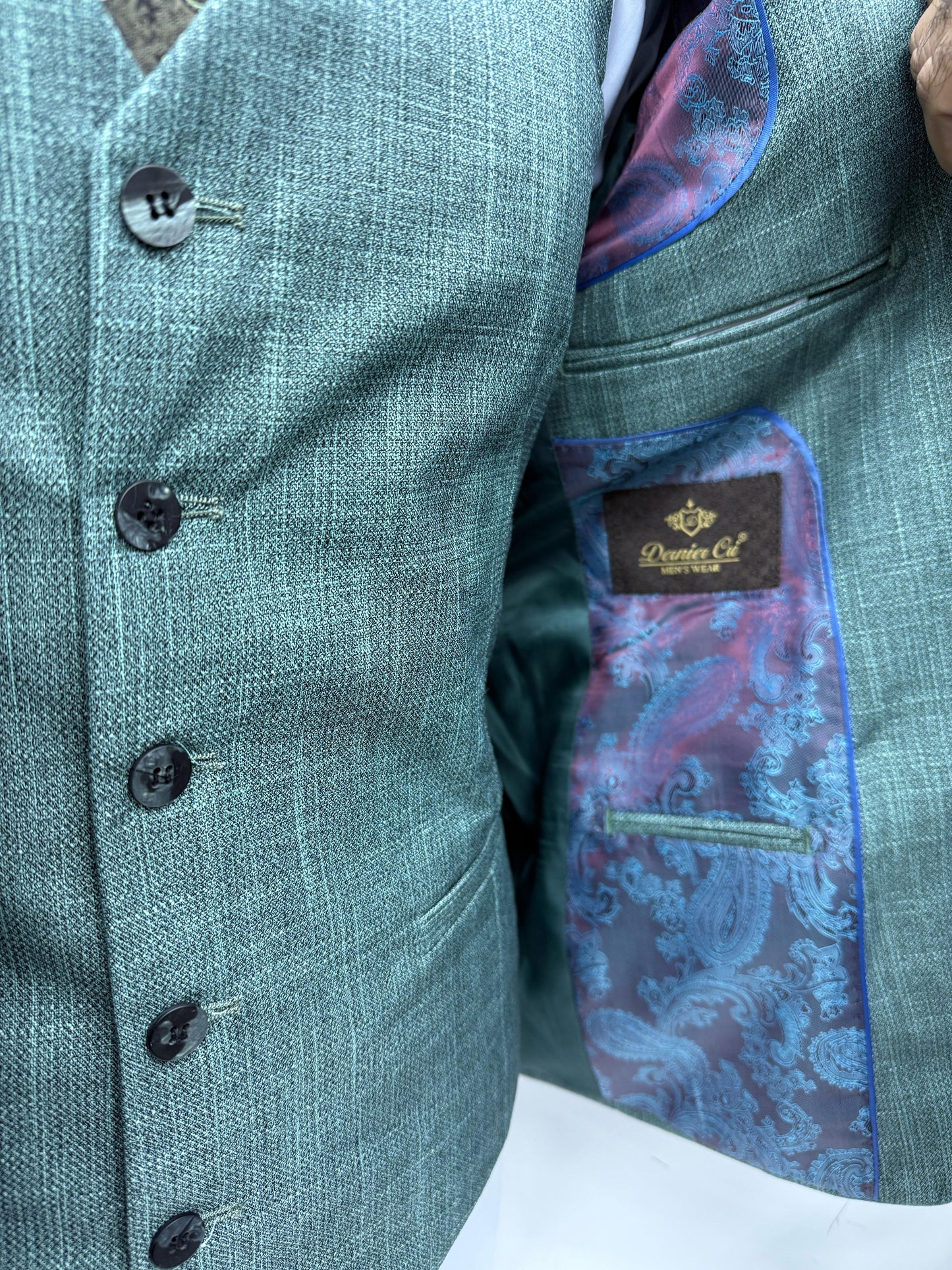 3 Piece Textured Suit Teal Color