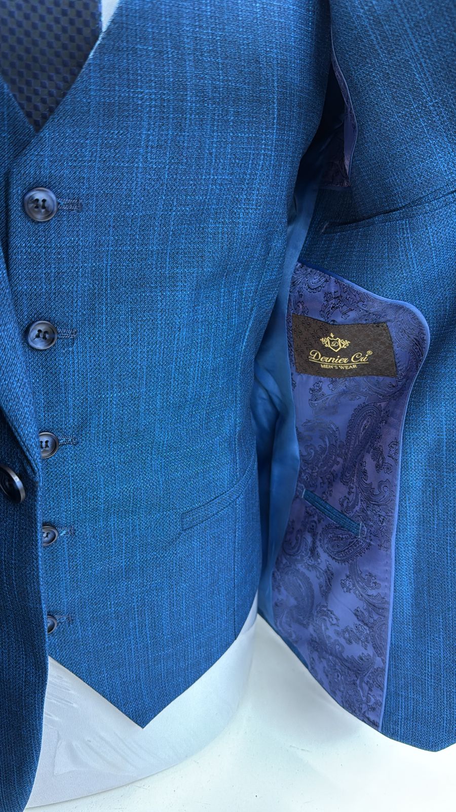 3 Piece Textured Suit Turquoise Blue Color
