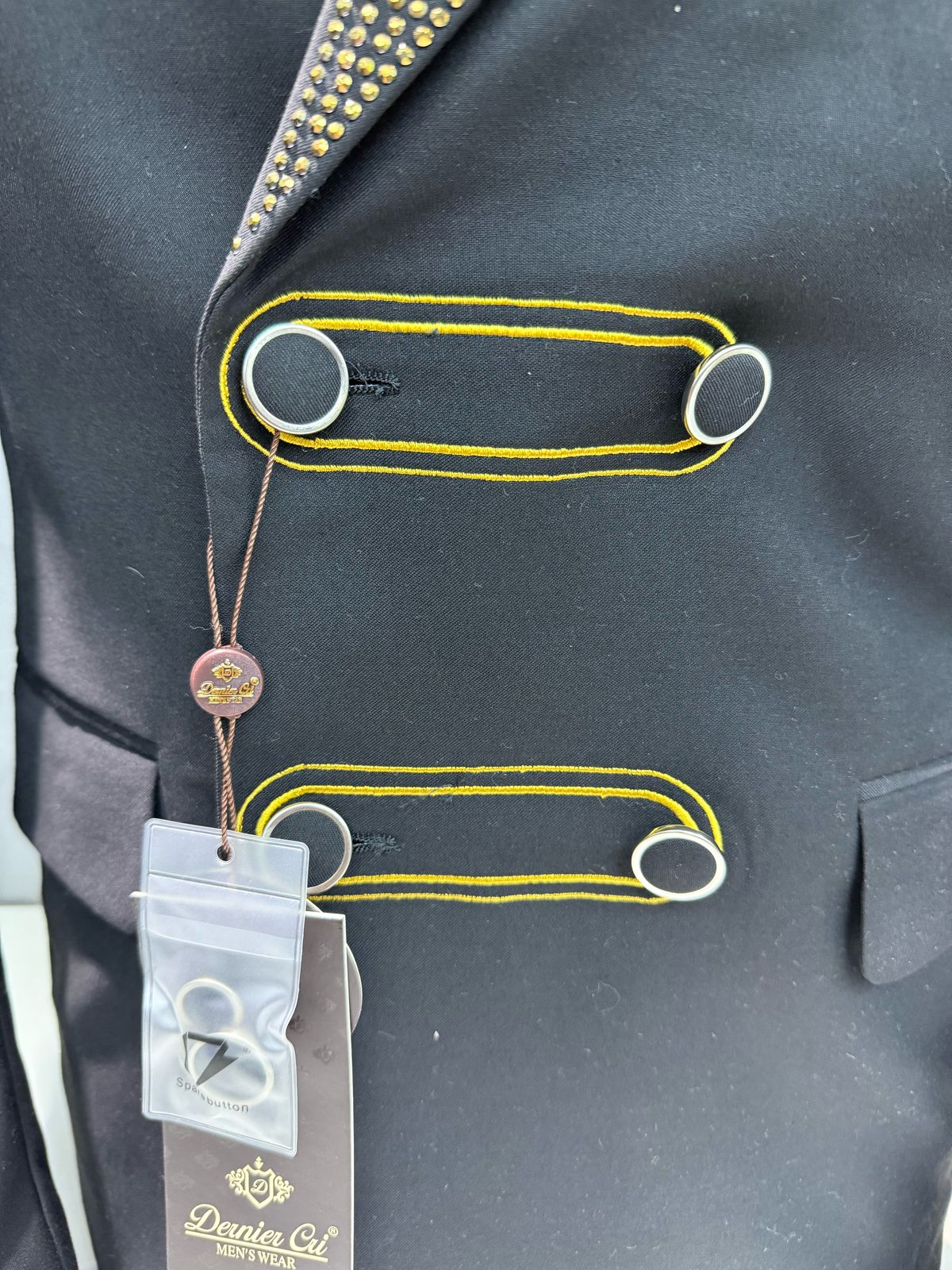 Dazzling Gold Stone Double Breasted Black Suit