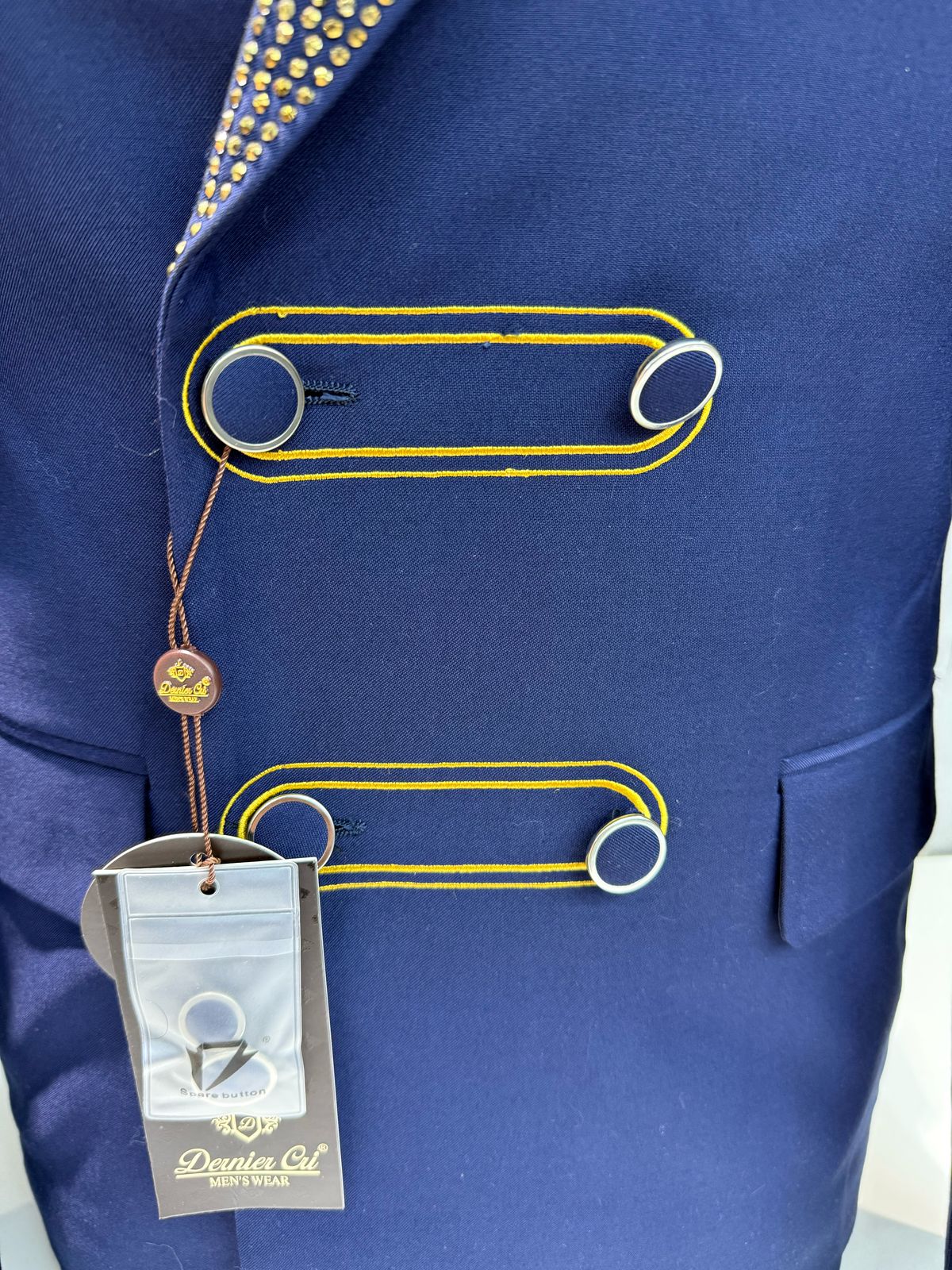 Dazzling Gold Stone Double Breasted Blue Suit