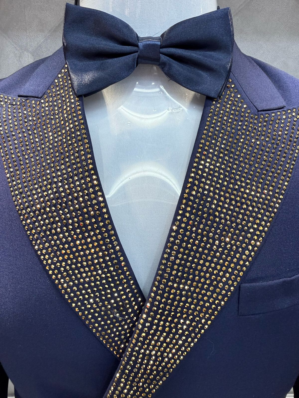 Dazzling Gold Stone Double Breasted Blue Suit