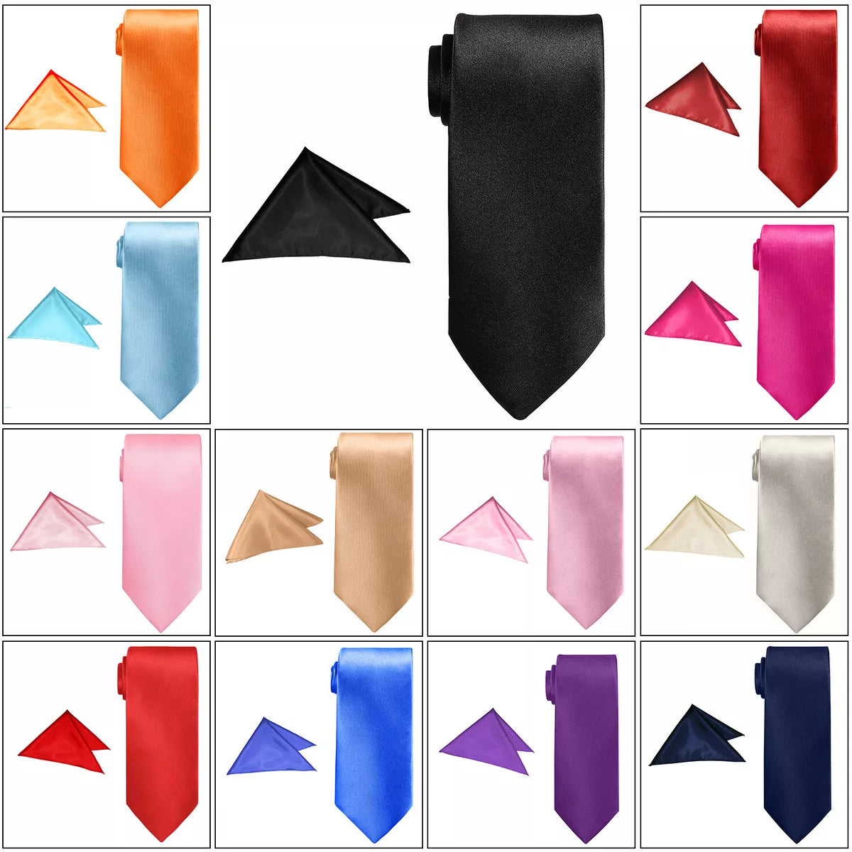 Solid Satin Pure Color Ties with Pocket Square Set Business Formal Necktie Tie for Men Formal Occasion Wedding