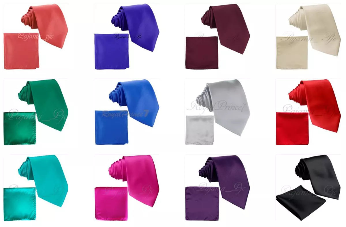 Solid Satin Pure Color Ties with Pocket Square Set Business Formal Necktie Tie for Men Formal Occasion Wedding