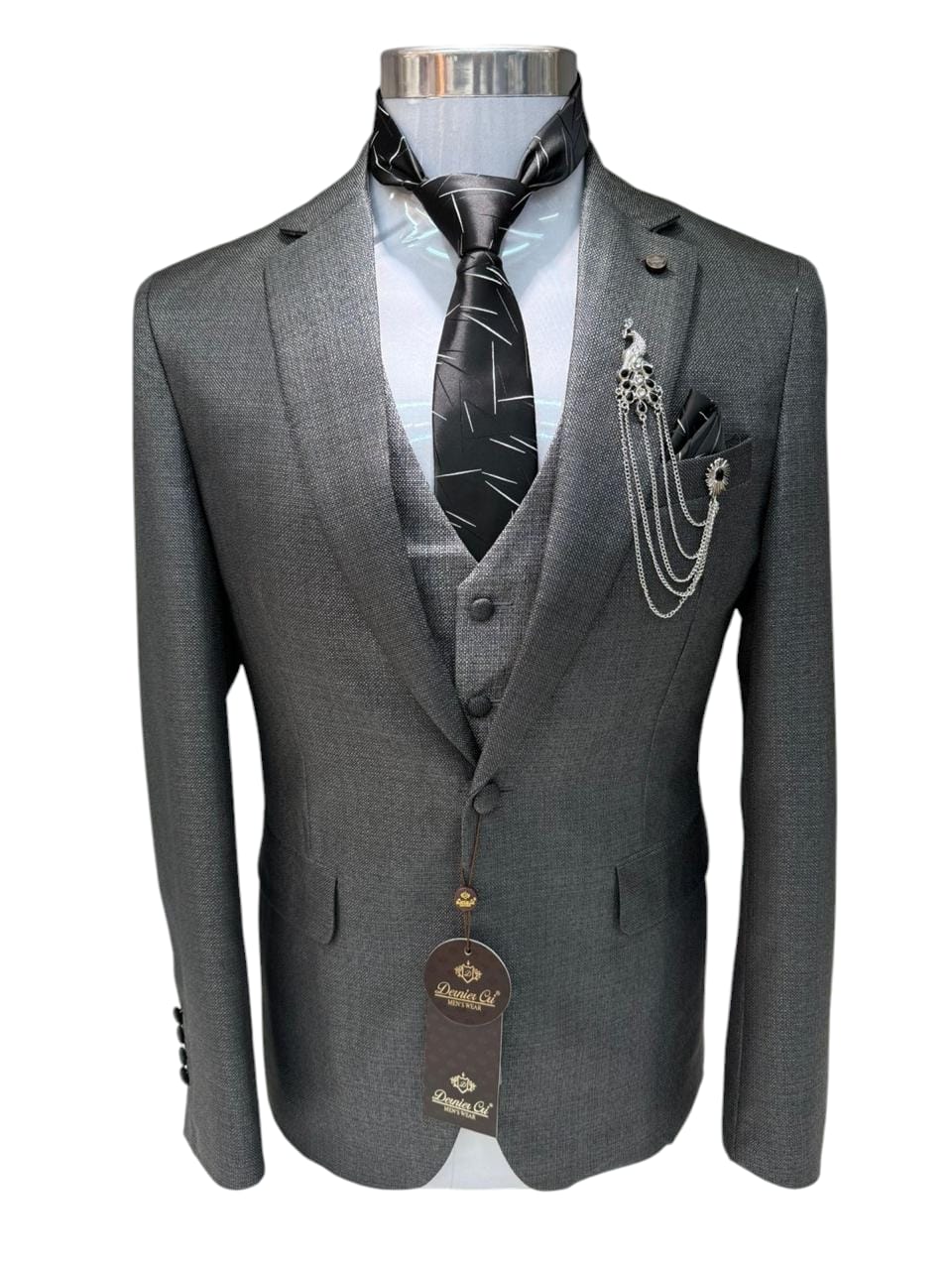 3 piece Suit Charcoal and Silver Grey Colour