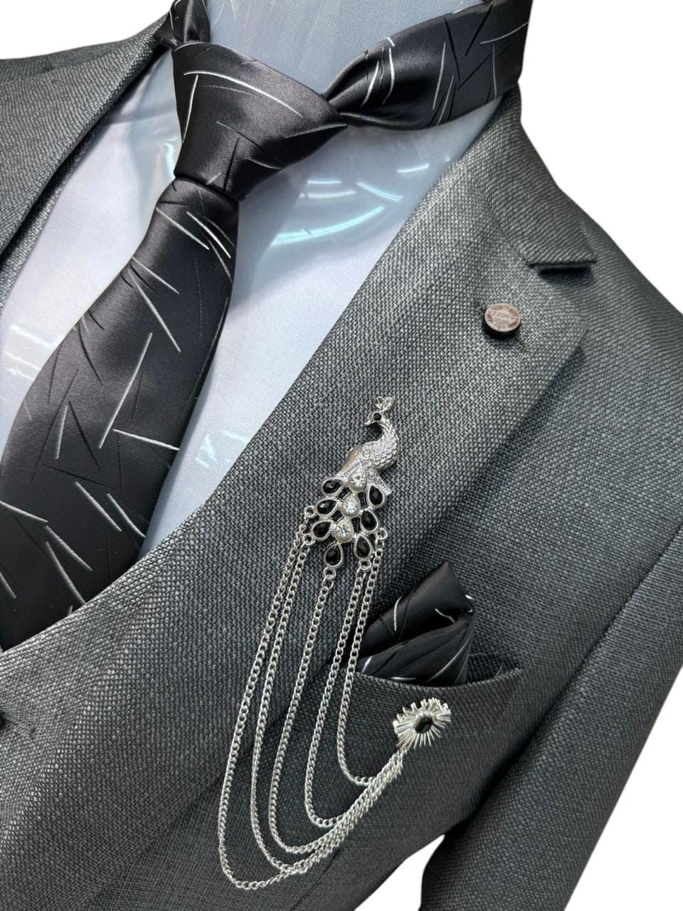3 piece Suit Charcoal and Silver Grey Colour