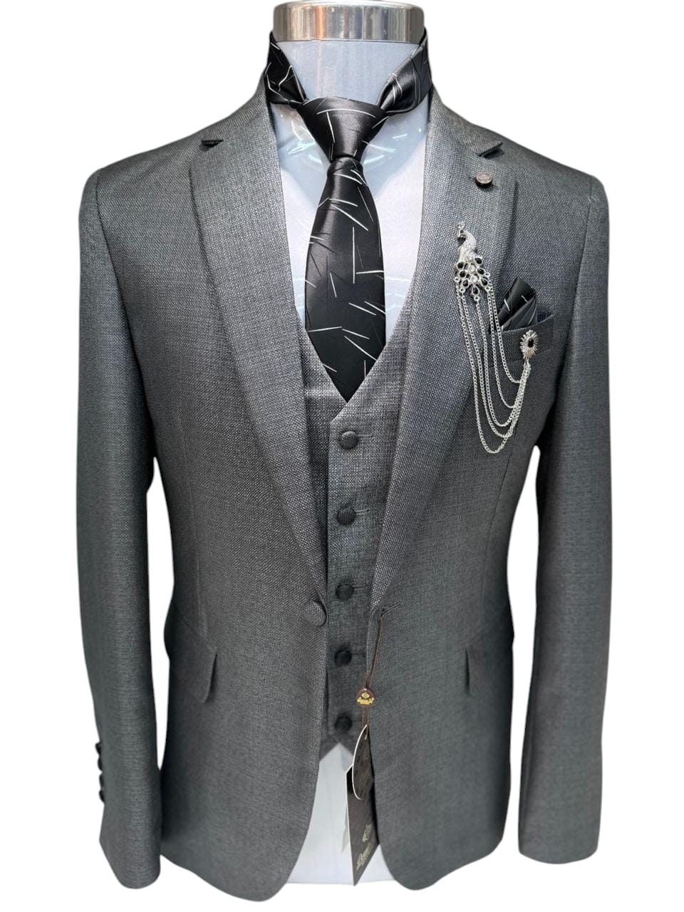 3 piece Suit Charcoal and Silver Grey Colour