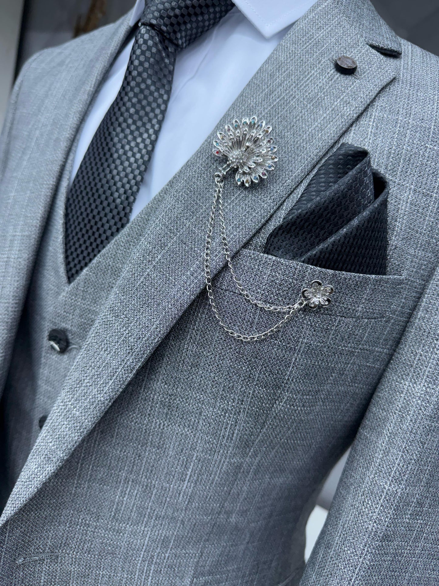 3 Piece Textured Suit Grey Color