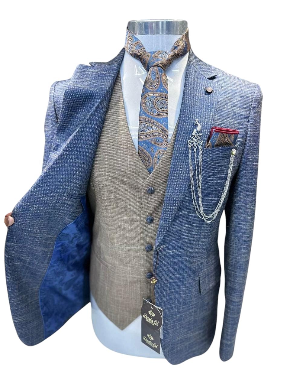 3 piece Suit Blue and Beige Colour