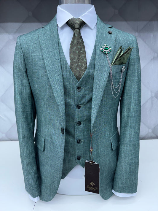 3 Piece Textured Suit Teal Color