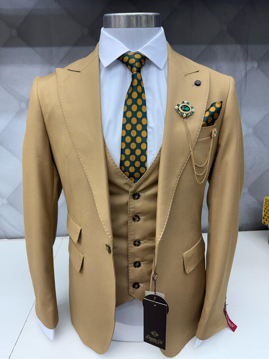 3 Piece Light Mustard Suit