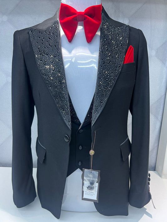 Special Occasion Luxury Three Piece Suit with Black Stone