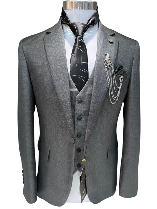 3 piece Suit Charcoal and Silver Grey Colour