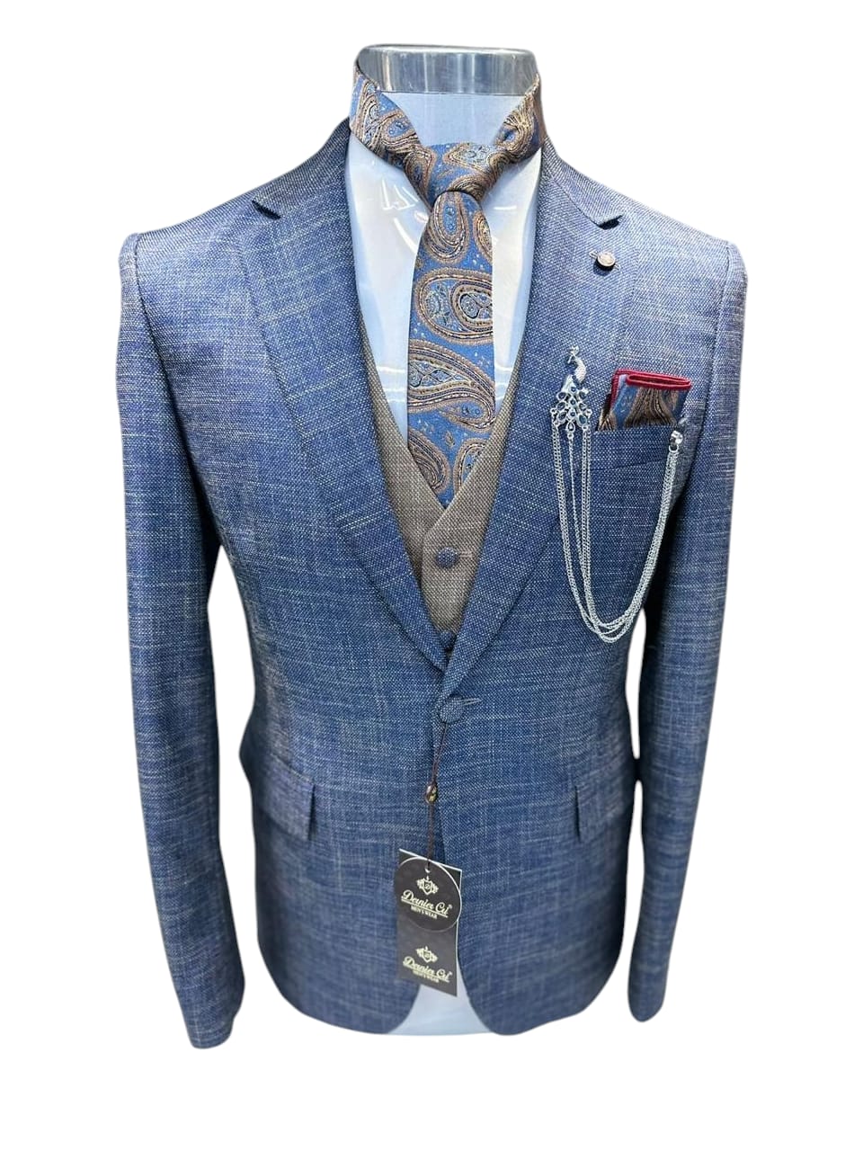3 piece Suit Blue and Beige Colour