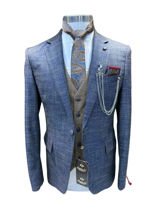 3 piece Suit Blue and Beige Colour